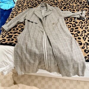 Topshop Black and White Checkered trench Coat, US 4, belted